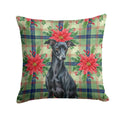 Black Italian Greyhound Christmas PoinsettIas Decorative Throw Pillow 18x18 Indoor Outdoor Accent Cushion, Fabric Cover with Insert for Sofa, Bed, Porch & Living Room