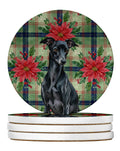 Black Italian Greyhound Christmas PoinsettIas Large Sandstone Coasters Pack of 4 Absorbent Round Coasters Decor Gifts for Men or Women, 4 in, Multicolor