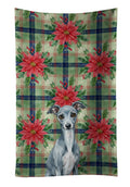 Blue Italian Greyhound Christmas PoinsettIas Kitchen Towel Velour Plush Front and Cotton Loop Back Machine Washable