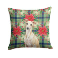 Cream Italian Greyhound Christmas PoinsettIas Decorative Throw Pillow 18x18 Indoor Outdoor Accent Cushion, Fabric Cover with Insert for Sofa, Bed, Porch & Living Room
