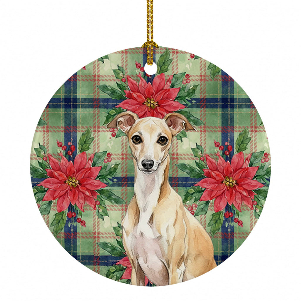 Fawn Italian Greyhound Christmas PoinsettIas Ceramic Ornament Christmas Tree Hanging Decorations for Home Christmas Holiday, Party, Gift, 3 in, Multicolor