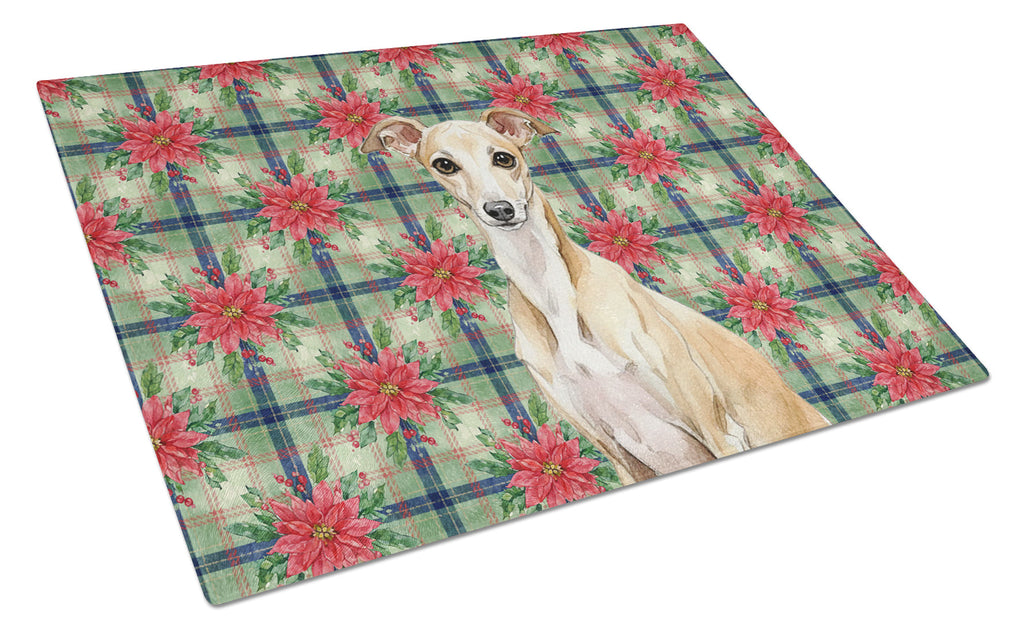 Fawn Italian Greyhound Christmas PoinsettIas Cutting Board Tempered Glass Kitchen Cutting Surface, Heat Resistant Chopping, Non-Slip Feet, Food Prep & Serving