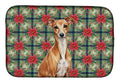 Red Italian Greyhound Christmas PoinsettIas Dish Drying Mat Absorbent Dish Drying Mat Pad for Kitchen Counter Dish Drainer Mat for Countertop, 14 x 21", Multicolor