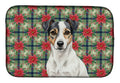 White and Black Jack Russell Terrier Christmas PoinsettIas Dish Drying Mat Absorbent Dish Drying Mat Pad for Kitchen Counter Dish Drainer Mat for Countertop, 14 x 21", Multicolor