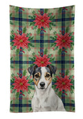 White and Black Jack Russell Terrier Christmas PoinsettIas Kitchen Towel Velour Plush Front and Cotton Loop Back Machine Washable