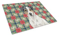 White and Black Jack Russell Terrier Christmas PoinsettIas Cutting Board Tempered Glass Kitchen Cutting Surface, Heat Resistant Chopping, Non-Slip Feet, Food Prep & Serving