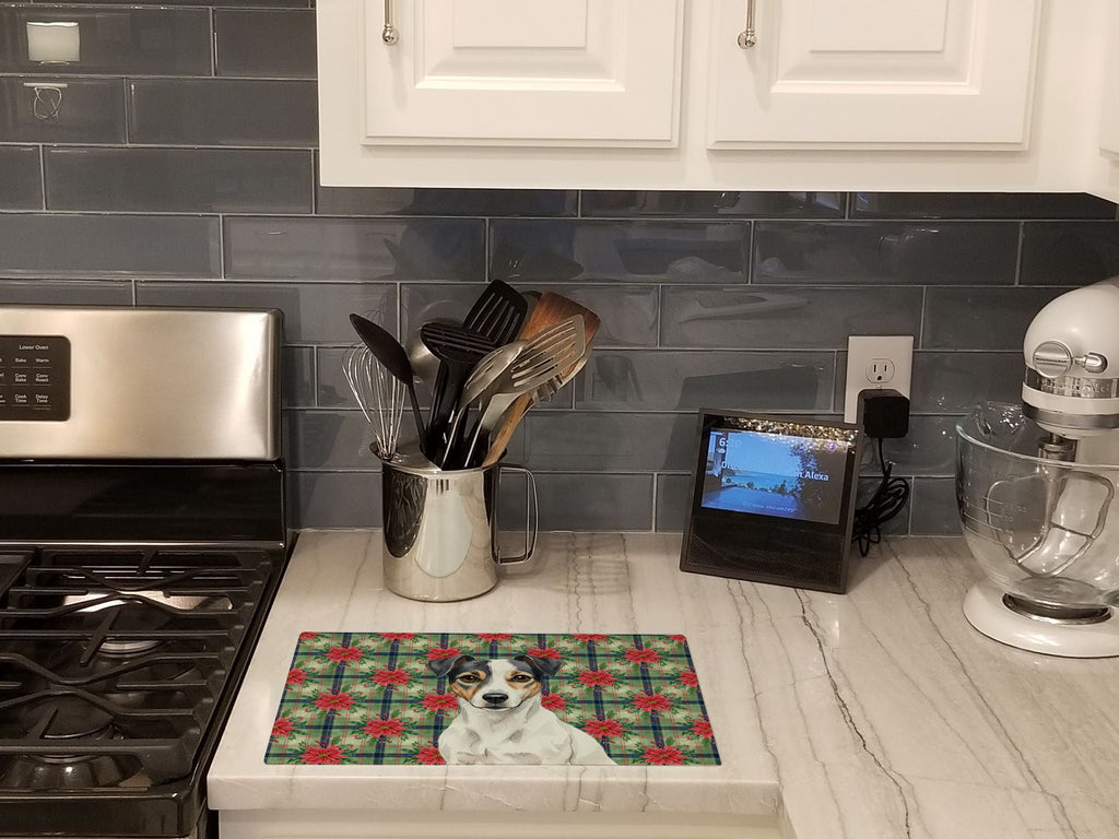 White and Black Jack Russell Terrier Christmas PoinsettIas Cutting Board Tempered Glass Kitchen Cutting Surface, Heat Resistant Chopping, Non-Slip Feet, Food Prep & Serving