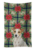 White and Tan Jack Russell Terrier Christmas PoinsettIas Kitchen Towel Velour Plush Front and Cotton Loop Back Machine Washable