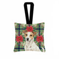 White and Tan Jack Russell Terrier Christmas PoinsettIas Hanging Square Fabric Ornament 3.5 � 3.5 Decorative Door-Knob & Tree Hanger, Soft Fabric