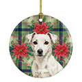 White Jack Russell Terrier Christmas PoinsettIas Ceramic Ornament Christmas Tree Hanging Decorations for Home Christmas Holiday, Party, Gift, 3 in, Multicolor