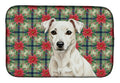 White Jack Russell Terrier Christmas PoinsettIas Dish Drying Mat Absorbent Dish Drying Mat Pad for Kitchen Counter Dish Drainer Mat for Countertop, 14 x 21", Multicolor