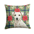 White Jack Russell Terrier Christmas PoinsettIas Decorative Throw Pillow 14x14 Indoor Outdoor Accent Cushion, Fabric Cover with Insert for Sofa, Bed, Porch & Living Room
