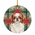 Red and White Japanese Chin Christmas PoinsettIas Ceramic Ornament Christmas Tree Hanging Decorations for Home Christmas Holiday, Party, Gift, 3 in, Multicolor
