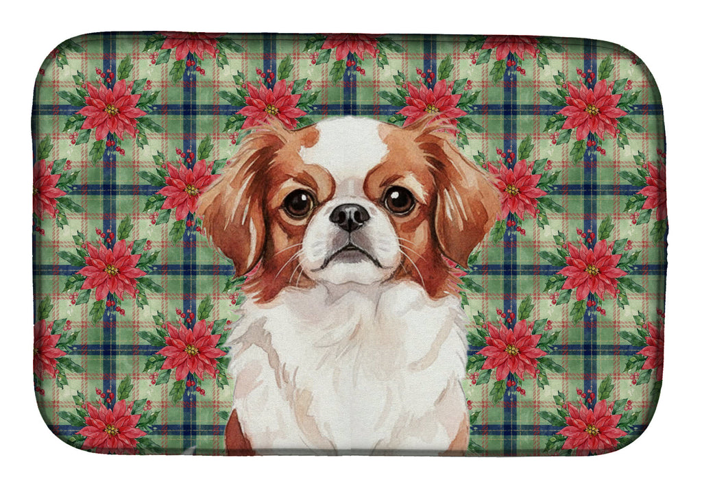Red and White Japanese Chin Christmas PoinsettIas Dish Drying Mat Absorbent Dish Drying Mat Pad for Kitchen Counter Dish Drainer Mat for Countertop, 14 x 21", Multicolor
