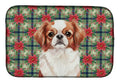 Red and White Japanese Chin Christmas PoinsettIas Dish Drying Mat Absorbent Dish Drying Mat Pad for Kitchen Counter Dish Drainer Mat for Countertop, 14 x 21", Multicolor