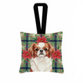 Red and White Japanese Chin Christmas PoinsettIas Hanging Square Fabric Ornament 3.5 � 3.5 Decorative Door-Knob & Tree Hanger, Soft Fabric
