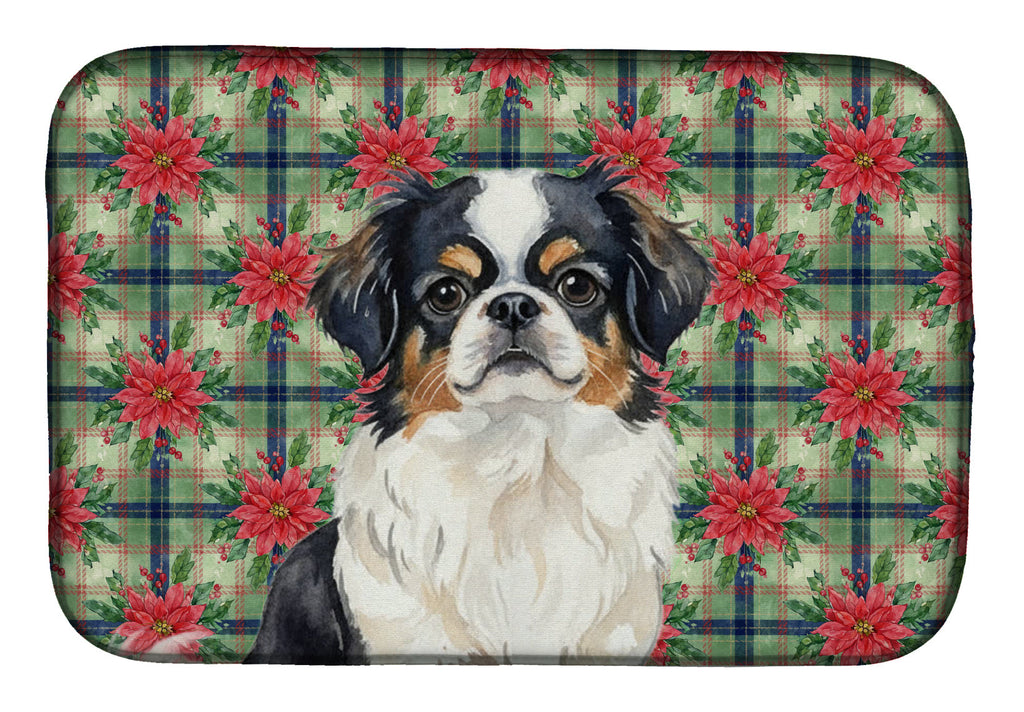 Tricolor Japanese Chin Christmas PoinsettIas Dish Drying Mat Absorbent Dish Drying Mat Pad for Kitchen Counter Dish Drainer Mat for Countertop, 14 x 21", Multicolor
