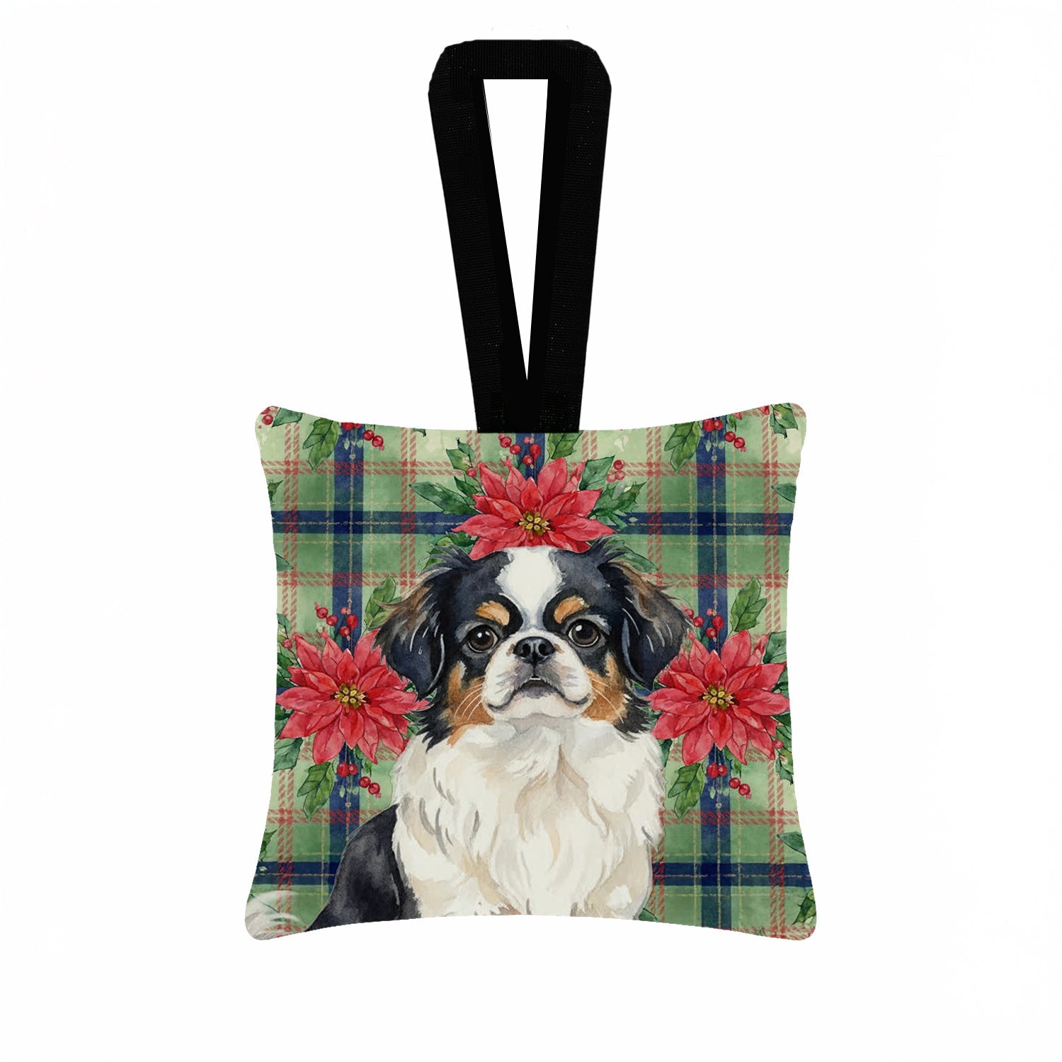 Tricolor Japanese Chin Christmas PoinsettIas Hanging Square Fabric Ornament 3.5 � 3.5 Decorative Door-Knob & Tree Hanger, Soft Fabric