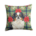Tricolor Japanese Chin Christmas PoinsettIas Decorative Throw Pillow 18x18 Indoor Outdoor Accent Cushion, Fabric Cover with Insert for Sofa, Bed, Porch & Living Room