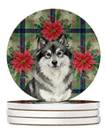 Keeshond Christmas PoinsettIas Large Sandstone Coasters Pack of 4 Absorbent Round Coasters Decor Gifts for Men or Women, 4 in, Multicolor
