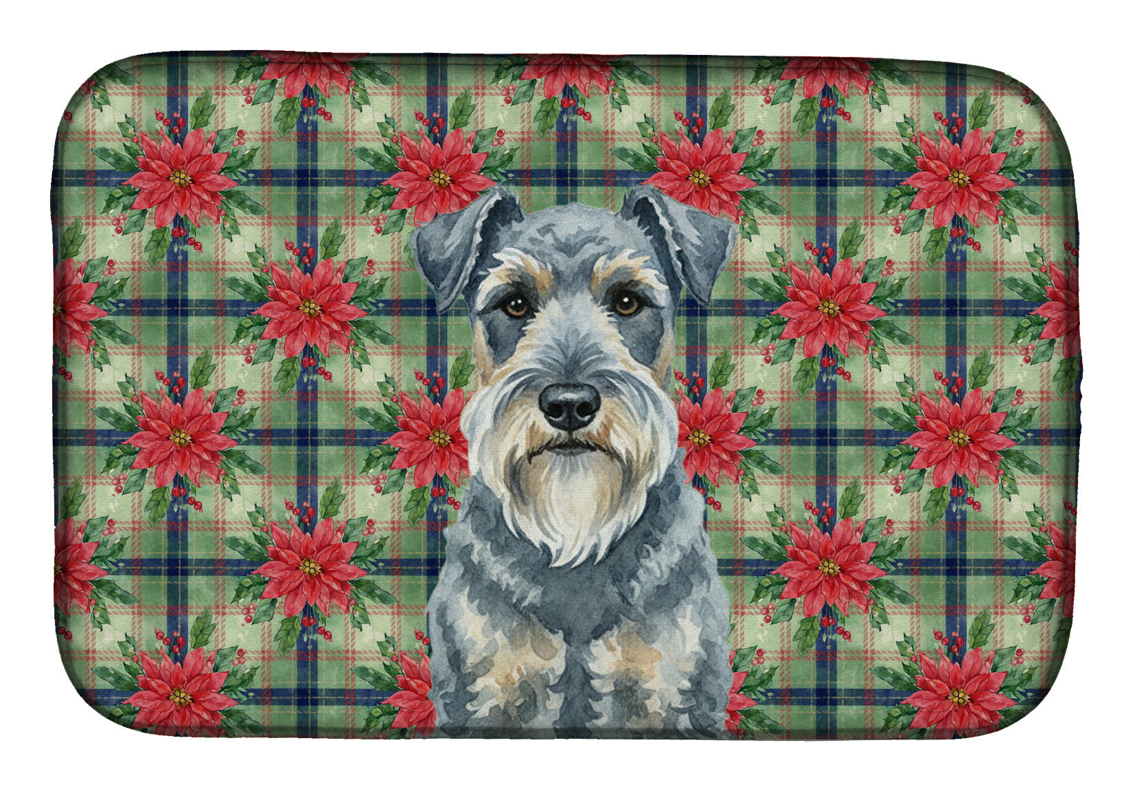Kerry Blue Terrier Christmas PoinsettIas Dish Drying Mat Absorbent Dish Drying Mat Pad for Kitchen Counter Dish Drainer Mat for Countertop, 14 x 21", Multicolor