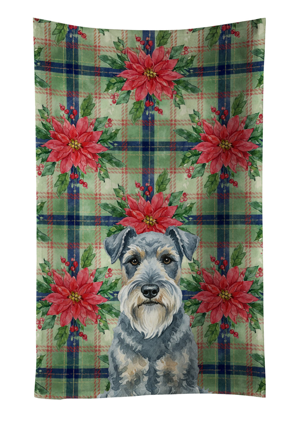 Kerry Blue Terrier Christmas PoinsettIas Kitchen Towel Velour Plush Front and Cotton Loop Back Machine Washable