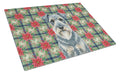Kerry Blue Terrier Christmas PoinsettIas Cutting Board Tempered Glass Kitchen Cutting Surface, Heat Resistant Chopping, Non-Slip Feet, Food Prep & Serving