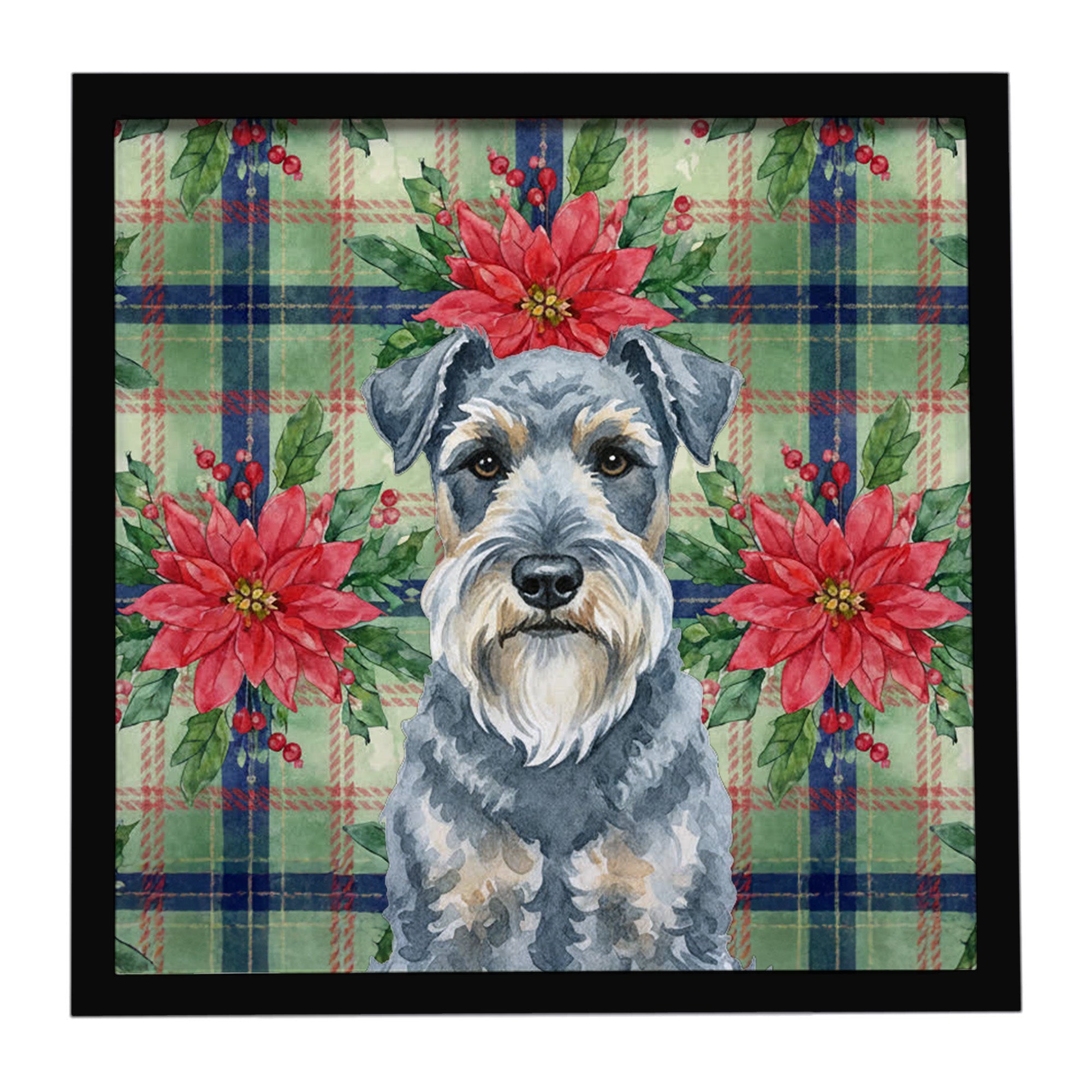 Kerry Blue Terrier Christmas PoinsettIas Framed Metal Print Bathroom, Kitchen, Office, Home Decor Wall Art Ready to Hang, Square, 8X8