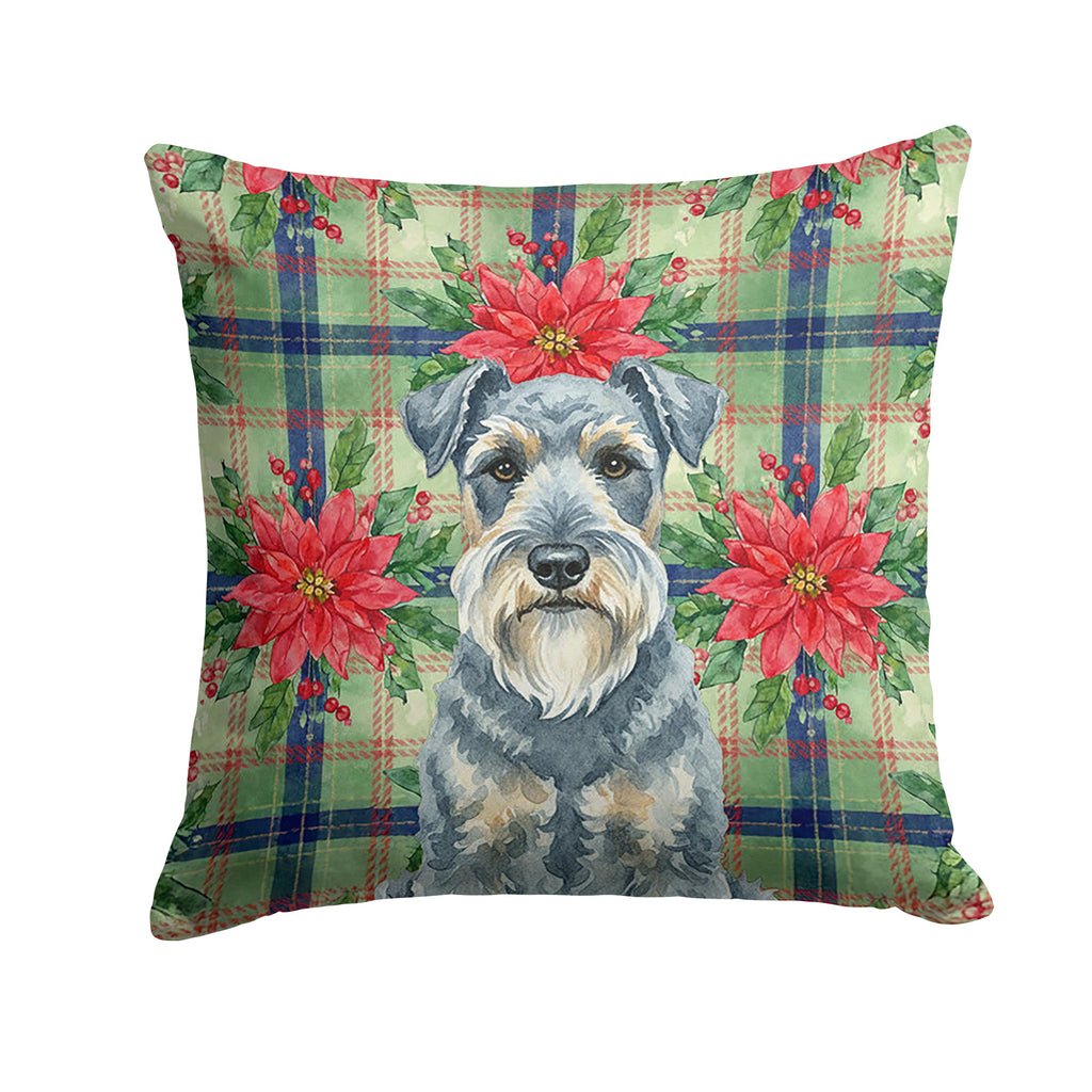 Kerry Blue Terrier Christmas PoinsettIas Decorative Throw Pillow 18x18 Indoor Outdoor Accent Cushion, Fabric Cover with Insert for Sofa, Bed, Porch & Living Room