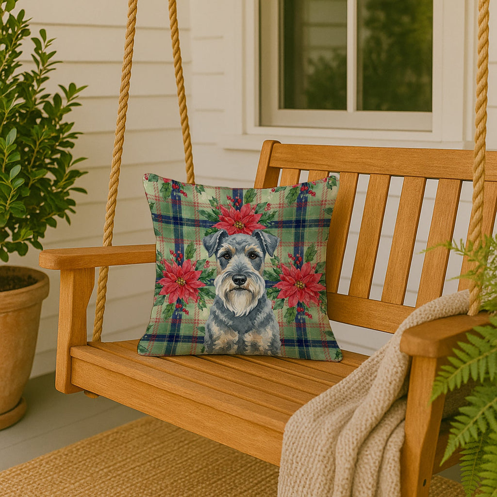 Kerry Blue Terrier Christmas PoinsettIas Decorative Throw Pillow 18x18 Indoor Outdoor Accent Cushion, Fabric Cover with Insert for Sofa, Bed, Porch & Living Room