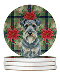 Kerry Blue Terrier Christmas PoinsettIas Large Sandstone Coasters Pack of 4 Absorbent Round Coasters Decor Gifts for Men or Women, 4 in, Multicolor