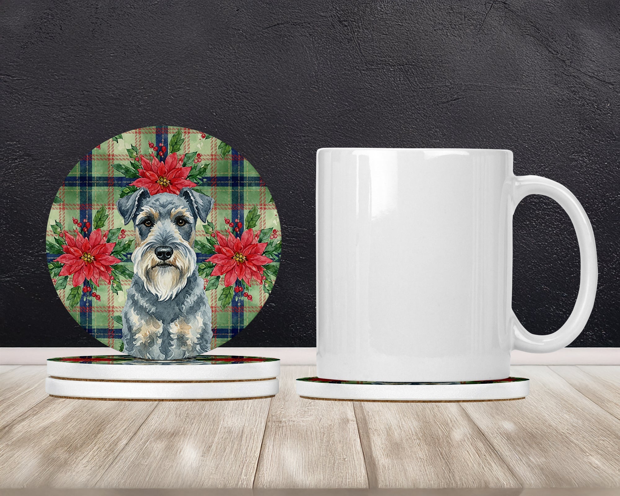 Kerry Blue Terrier Christmas PoinsettIas Large Sandstone Coasters Pack of 4 Absorbent Round Coasters Decor Gifts for Men or Women, 4 in, Multicolor