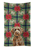 Chocolate Labradoodle Christmas PoinsettIas Kitchen Towel Velour Plush Front and Cotton Loop Back Machine Washable