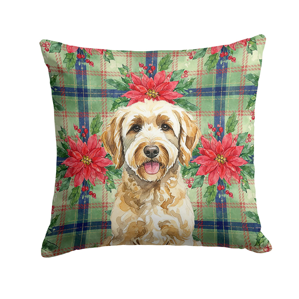 Labradoodle Christmas PoinsettIas Decorative Throw Pillow 14x14 Indoor Outdoor Accent Cushion, Fabric Cover with Insert for Sofa, Bed, Porch & Living Room