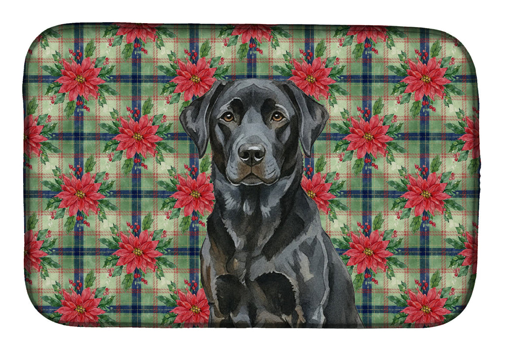 Black Labrador Retriever Christmas PoinsettIas Dish Drying Mat Absorbent Dish Drying Mat Pad for Kitchen Counter Dish Drainer Mat for Countertop, 14 x 21", Multicolor