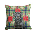 Black Labrador Retriever Christmas PoinsettIas Decorative Throw Pillow 14x14 Indoor Outdoor Accent Cushion, Fabric Cover with Insert for Sofa, Bed, Porch & Living Room
