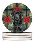 Black Labrador Retriever Christmas PoinsettIas Large Sandstone Coasters Pack of 4 Absorbent Round Coasters Decor Gifts for Men or Women, 4 in, Multicolor
