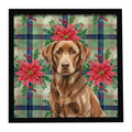 Chocolate Labrador Retriever Christmas PoinsettIas Framed Metal Print Bathroom, Kitchen, Office, Home Decor Wall Art Ready to Hang, Square, 8X8