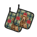 Chocolate Labrador Retriever Christmas PoinsettIas Pot Holder Set of 2 Heat Resistant Quilted Hot Pads 7.5 x 7.5 Inch, Insulated Kitchen Trivets for Cooking & Baking