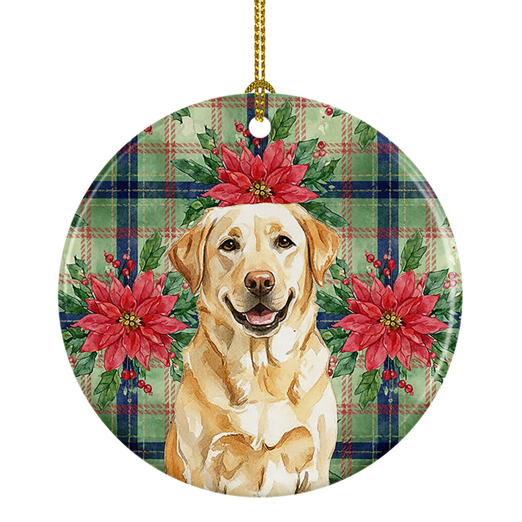 Yellow Labrador Retriever Christmas PoinsettIas Ceramic Ornament Christmas Tree Hanging Decorations for Home Christmas Holiday, Party, Gift, 3 in, Multicolor