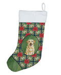 Yellow Labrador Retriever Christmas PoinsettIas Holiday Stocking Double-Sided Print, Polyester Suede,11x18, Made in USA