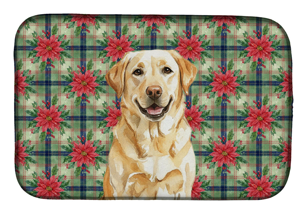Yellow Labrador Retriever Christmas PoinsettIas Dish Drying Mat Absorbent Dish Drying Mat Pad for Kitchen Counter Dish Drainer Mat for Countertop, 14 x 21", Multicolor