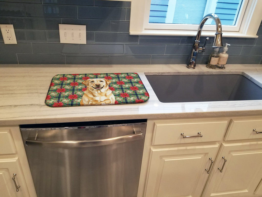 Yellow Labrador Retriever Christmas PoinsettIas Dish Drying Mat Absorbent Dish Drying Mat Pad for Kitchen Counter Dish Drainer Mat for Countertop, 14 x 21", Multicolor