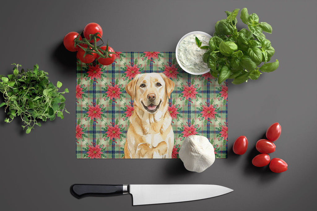Yellow Labrador Retriever Christmas PoinsettIas Cutting Board Tempered Glass Kitchen Cutting Surface, Heat Resistant Chopping, Non-Slip Feet, Food Prep & Serving