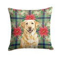 Yellow Labrador Retriever Christmas PoinsettIas Decorative Throw Pillow 14x14 Indoor Outdoor Accent Cushion, Fabric Cover with Insert for Sofa, Bed, Porch & Living Room