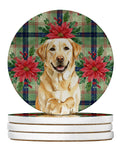 Yellow Labrador Retriever Christmas PoinsettIas Large Sandstone Coasters Pack of 4 Absorbent Round Coasters Decor Gifts for Men or Women, 4 in, Multicolor
