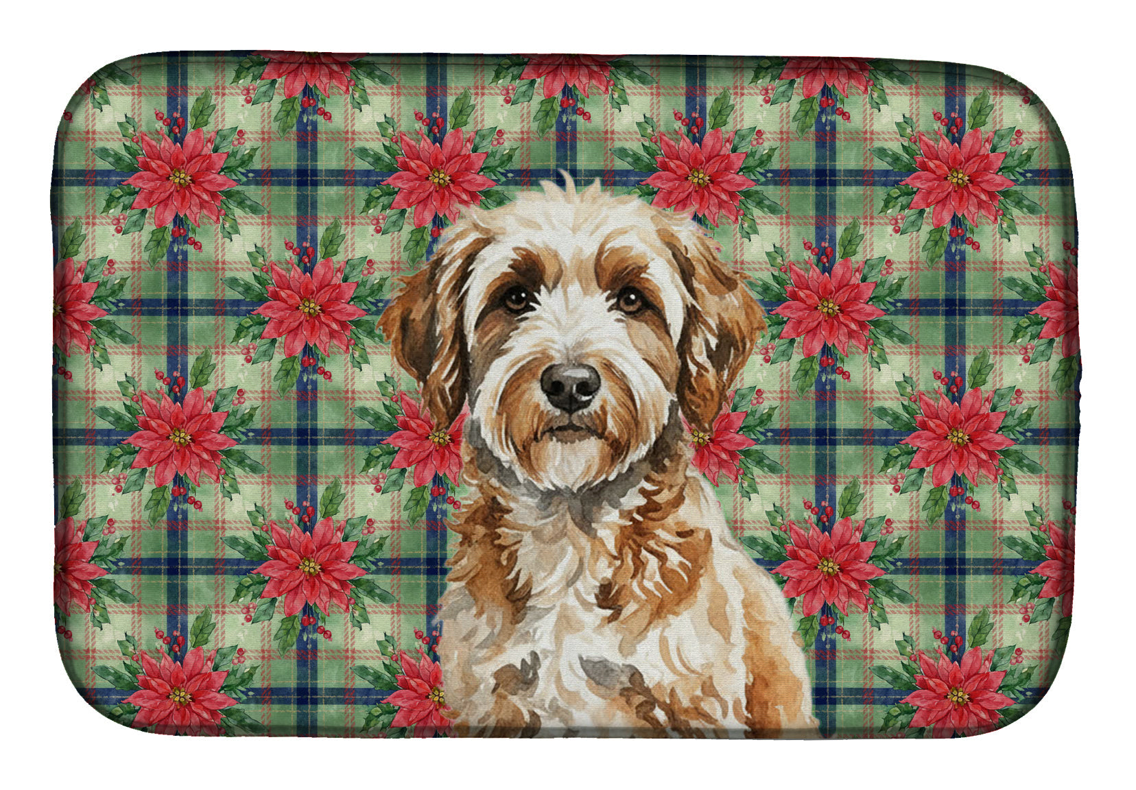 Lagotto Romagnolo Christmas PoinsettIas Dish Drying Mat Absorbent Dish Drying Mat Pad for Kitchen Counter Dish Drainer Mat for Countertop, 14 x 21", Multicolor
