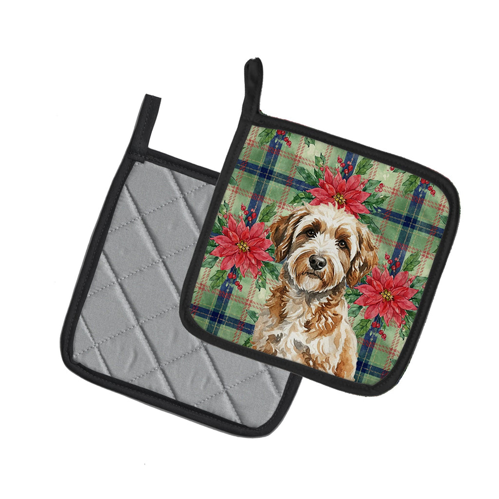 Lagotto Romagnolo Christmas PoinsettIas Pot Holder Set of 2 Heat Resistant Quilted Hot Pads 7.5 x 7.5 Inch, Insulated Kitchen Trivets for Cooking & Baking