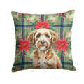 Lagotto Romagnolo Christmas PoinsettIas Decorative Throw Pillow 18x18 Indoor Outdoor Accent Cushion, Fabric Cover with Insert for Sofa, Bed, Porch & Living Room