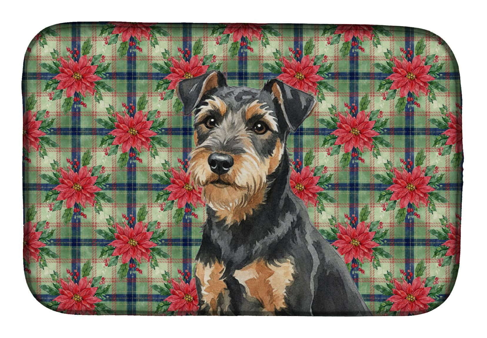 Black and Tan Lakeland Terrier Christmas PoinsettIas Dish Drying Mat Absorbent Dish Drying Mat Pad for Kitchen Counter Dish Drainer Mat for Countertop, 14 x 21", Multicolor